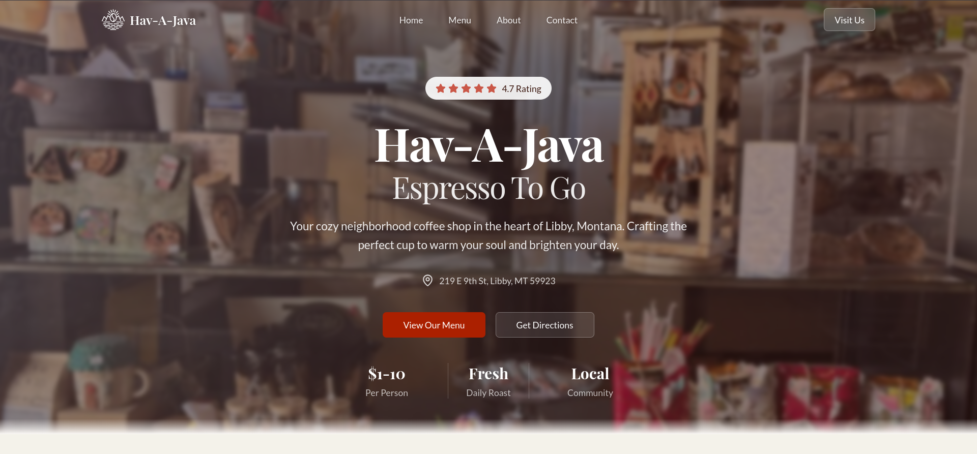 Hav-a-Java coffee shop website